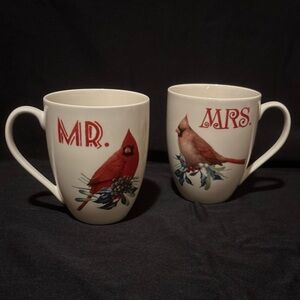 Lenox Winter Greetings Mr. & Mrs. Cardinal Bird Ceramic Mug Set - Red Cardinals
